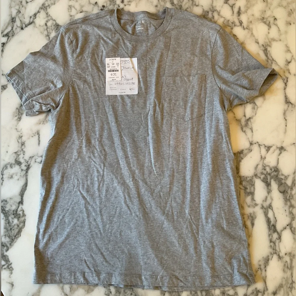 NWT J. Crew Slim Wash Jersey Grey Pocket Tee Sz L hole from sensor sew or patch